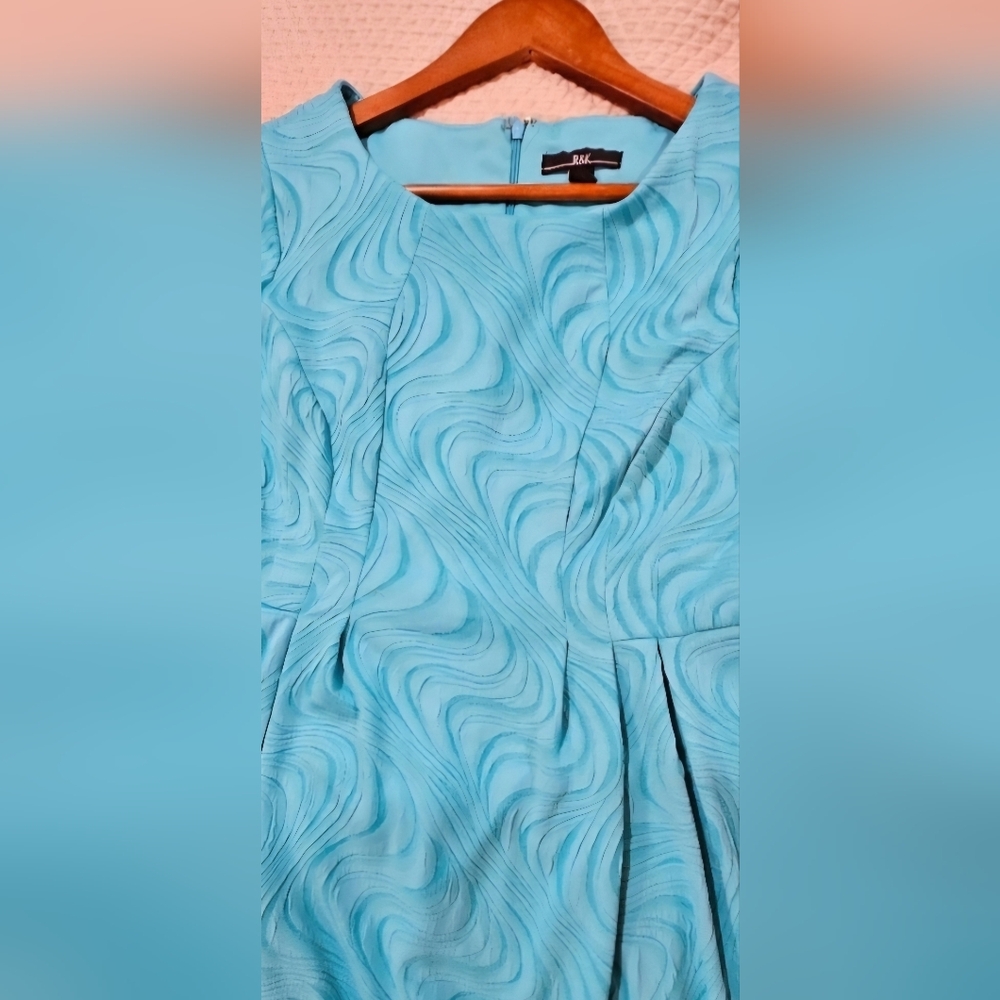 R&K Aqua Turquoise Blue Cap Sleeve Fit & Flare Dress Size 10P - Picture 7 of 11